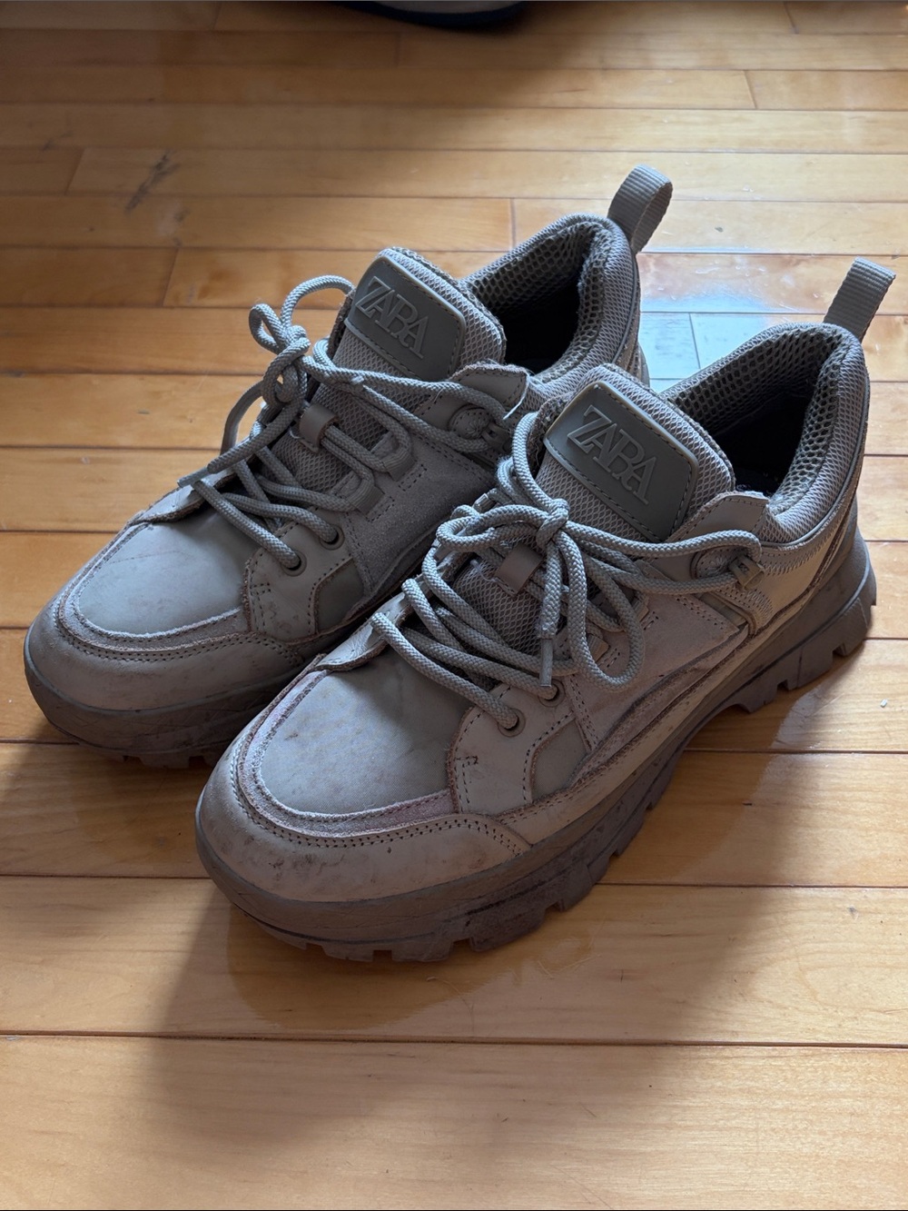 ZARA Women’s Taupe Lace-Up Chunky Sneakers